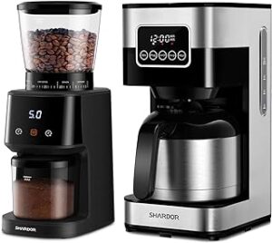 SHARDOR Conical Burr Coffee Grinder with Digital Timer Display Bundle Programmable Coffee Maker with 8-Cup Thermal Carafe